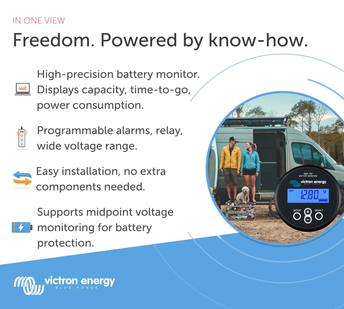 Victron Energy BMV-702 High-Precision Battery Monitor, Remote Monitoring, Black (Used)