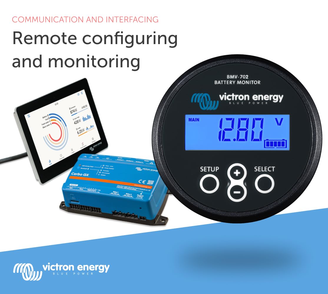 Victron Energy BMV-702 High-Precision Battery Monitor, Remote Monitoring, Black (Used)