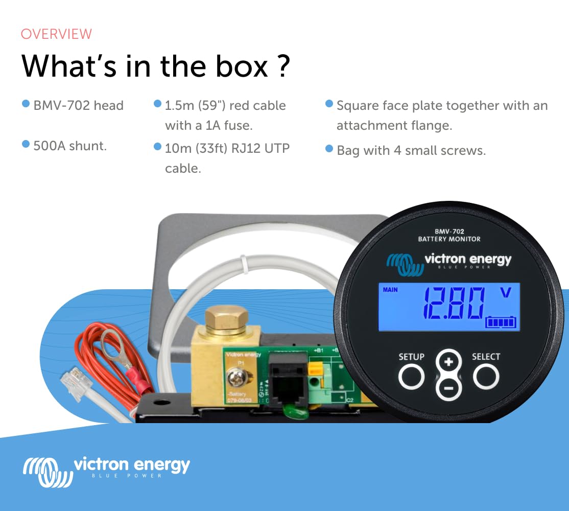 Victron Energy BMV-702 High-Precision Battery Monitor, Remote Monitoring, Black (Used)