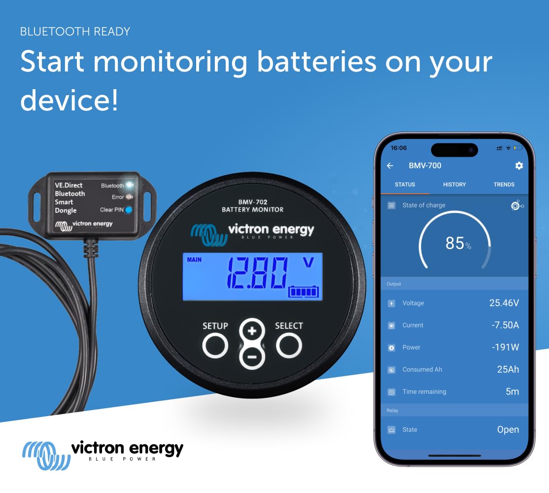 Victron Energy BMV-702 High-Precision Battery Monitor, Remote Monitoring, Black (Used)