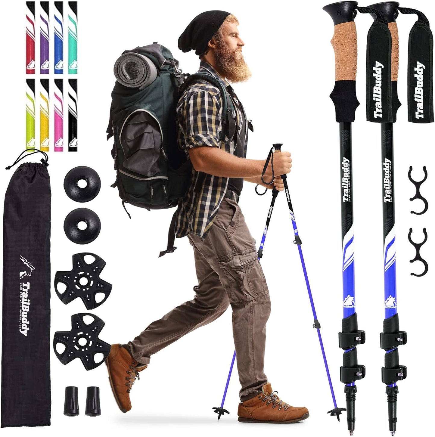 TrailBuddy Adjustable Hiking Poles for Snowshoe & Backpacking, Raven Black- (Like New)