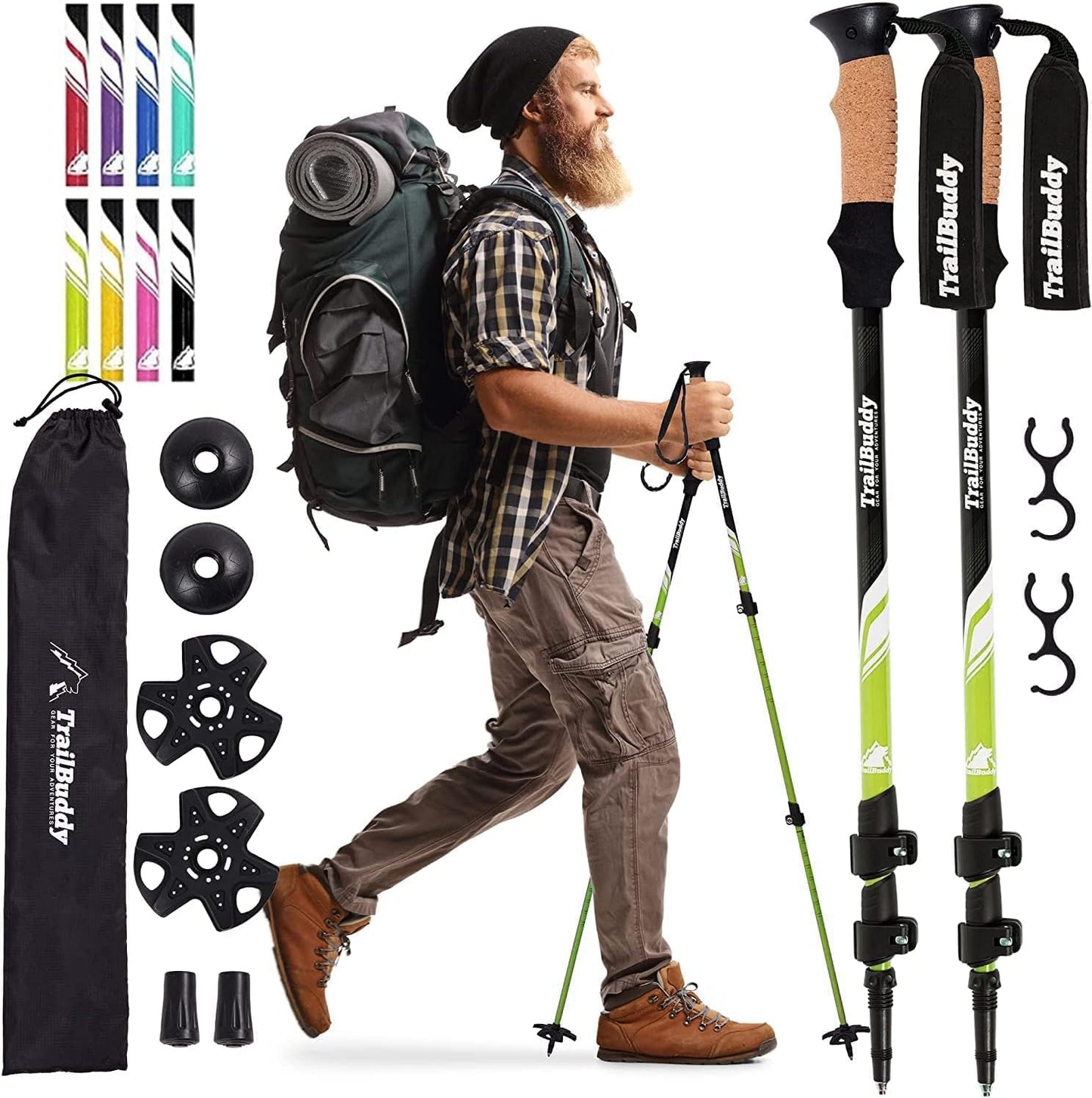 TrailBuddy Adjustable Hiking Poles for Snowshoe & Backpacking, Raven Black ()