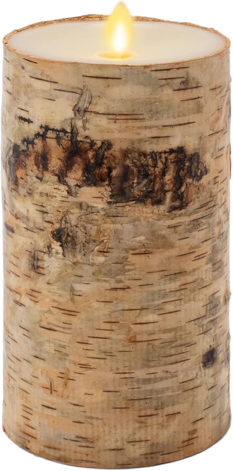 Luminara Real Birch Bark Wrapped Indoor Flameless LED Candle, Moving Flame (Like New)