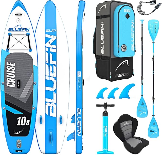 Bluefin SUP 10.8" Inflatable Stand Up Paddle Board w/ Kayak Conversion Kit, Blue (New)