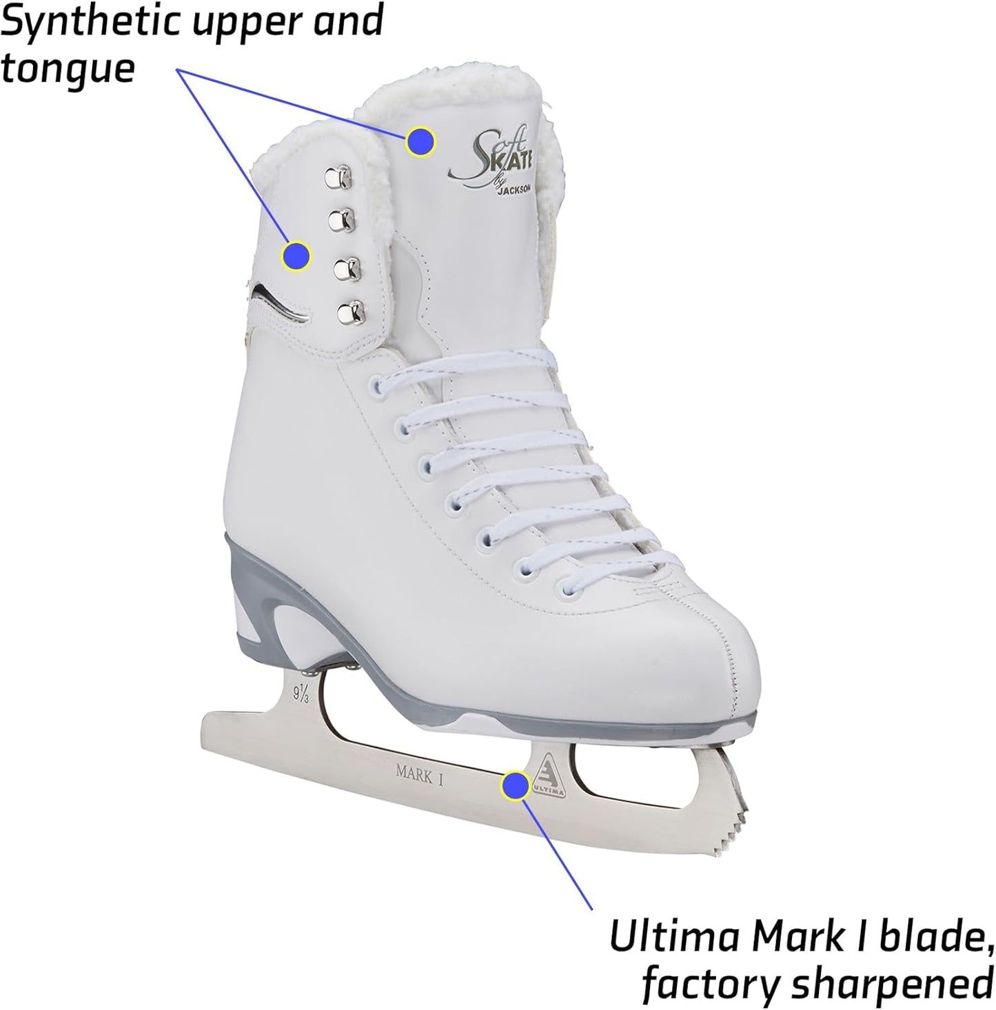 Jackson Ultima SoftSkate Womens/Girls Figure Skate, Size 9 Women's, White/Fleece (New)