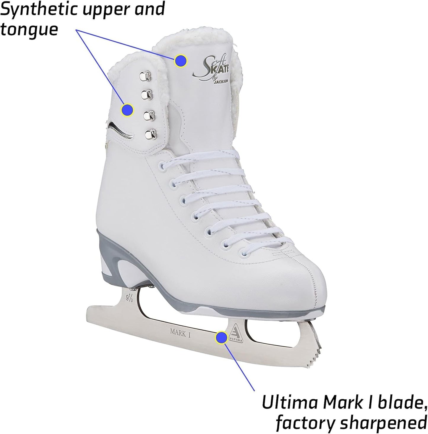 Jackson Ultima SoftSkate Womens/Girls Figure Skate, Size 1 Misses - White/Fleece (Like New, Damaged Retail Box)