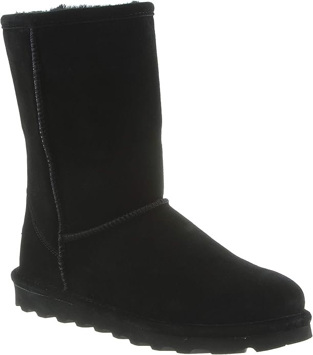 BEARPAW Elle Short Suede Cozy Slip-On Winter Boot for Women's � Size 7, Black (New, Damaged Retail Box)