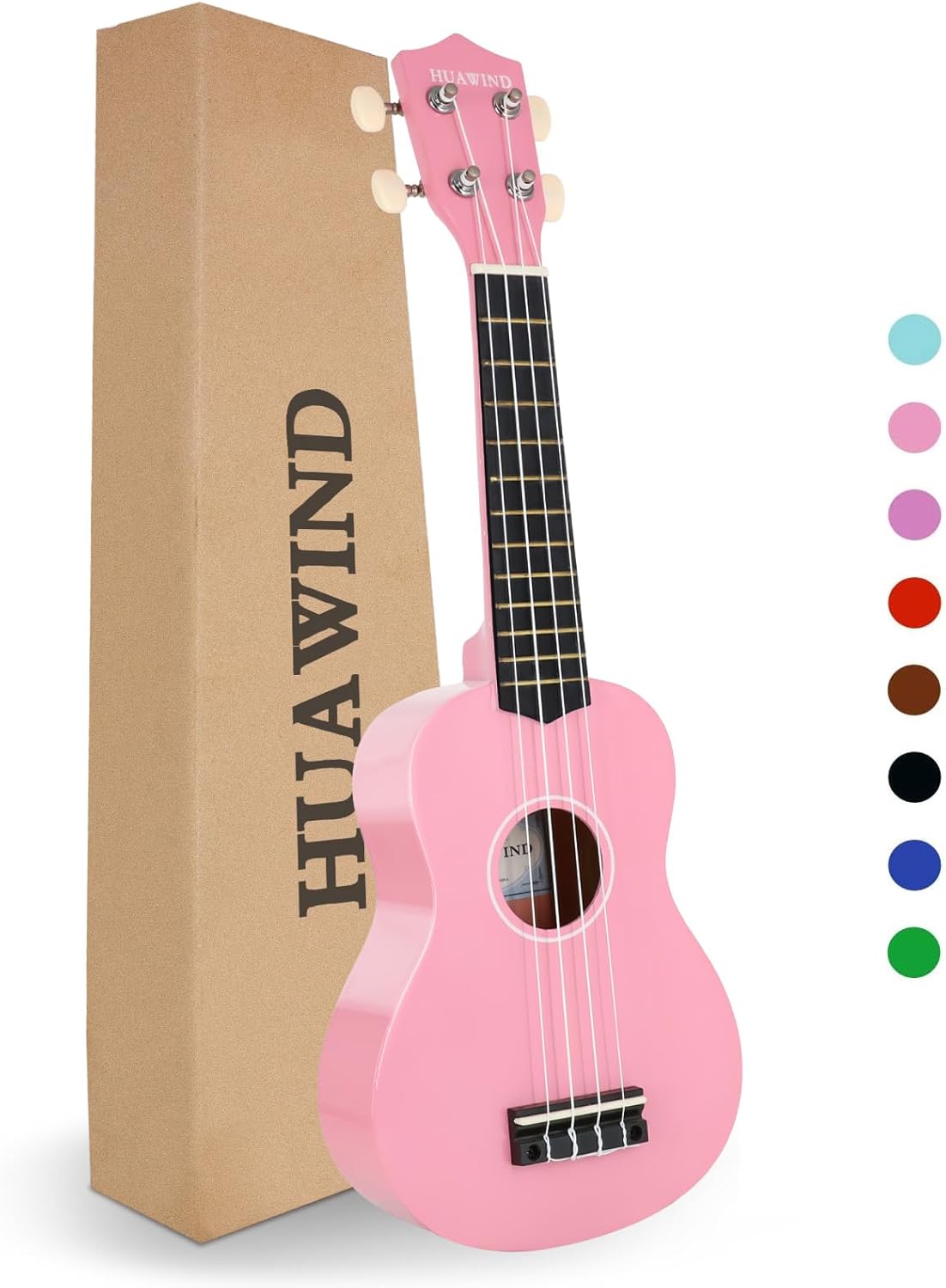 HUAWIND 21-Inch Soprano Ukulele for Beginners with 4-String Basswood, Pink (Used)