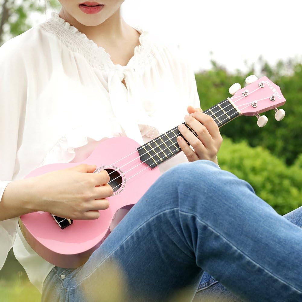HUAWIND 21-Inch Soprano Ukulele for Beginners with 4-String Basswood, Pink (Used)