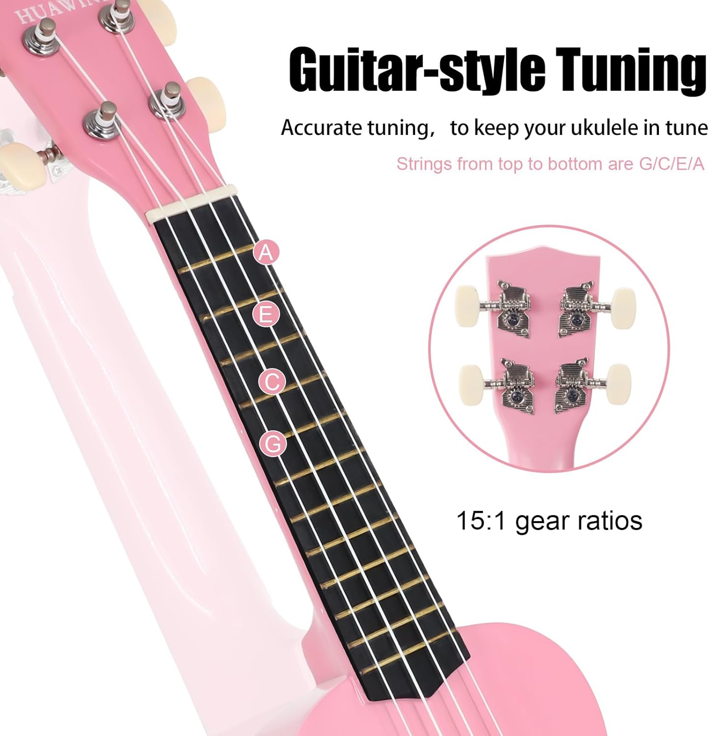 HUAWIND 21-Inch Soprano Ukulele for Beginners with 4-String Basswood, Pink (Used)
