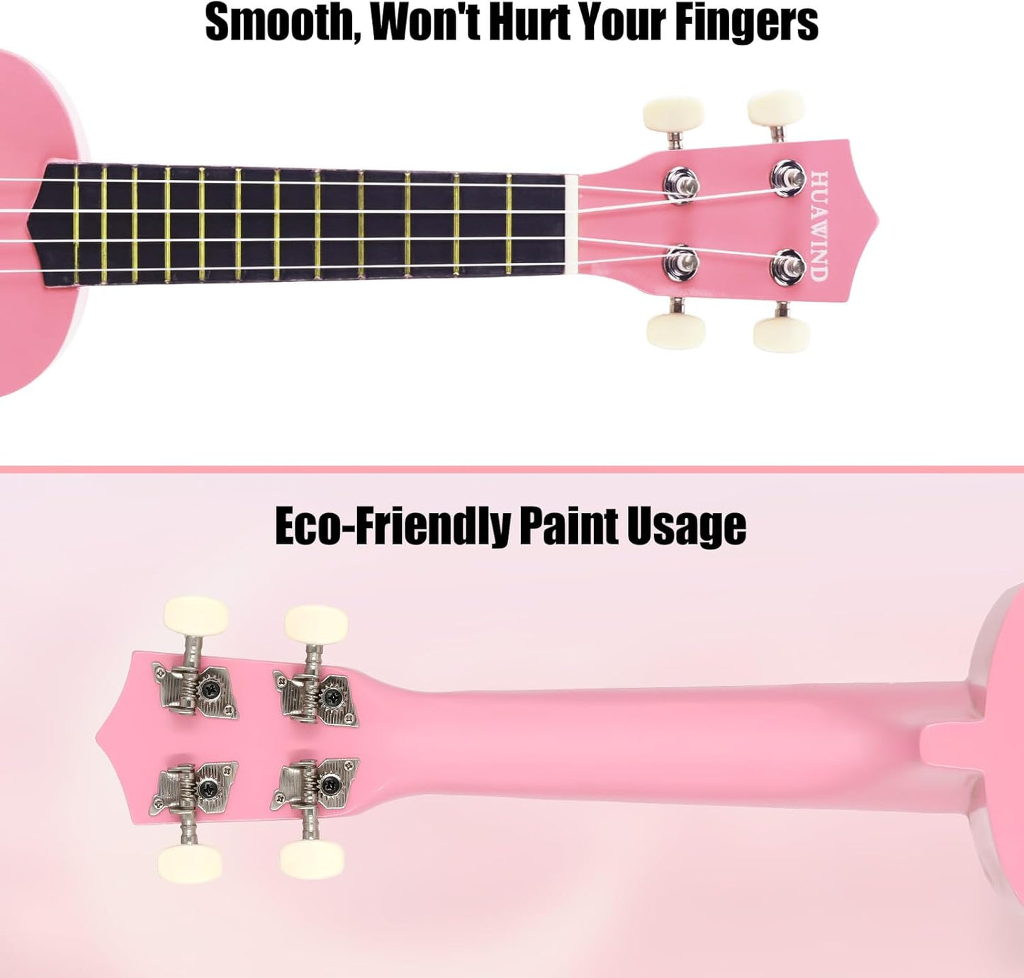 HUAWIND 21-Inch Soprano Ukulele for Beginners with 4-String Basswood, Pink (Used)