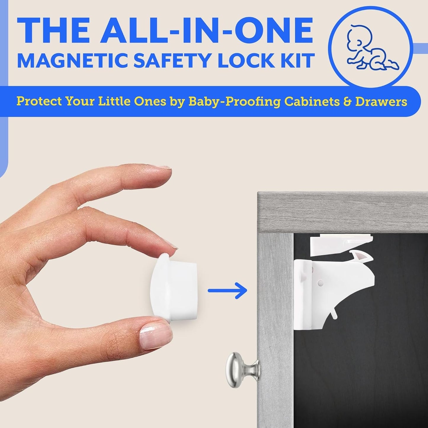 Eco-Baby 6 Pack Magnetic Cabinet Locks for Babies with 2 Keys, Baby Proofing Kit (New)