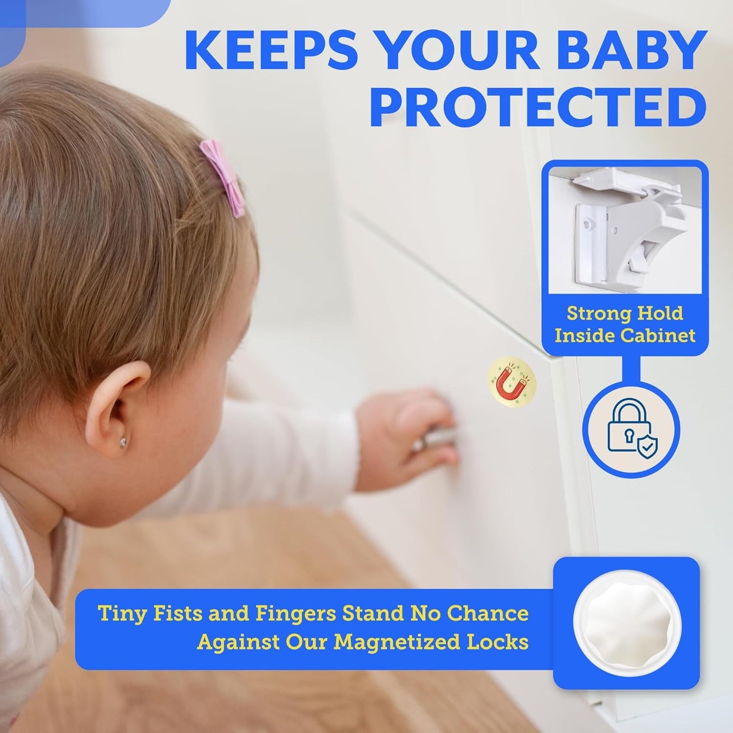 Eco-Baby 6 Pack Magnetic Cabinet Locks for Babies with 2 Keys, Baby Proofing Kit (New)
