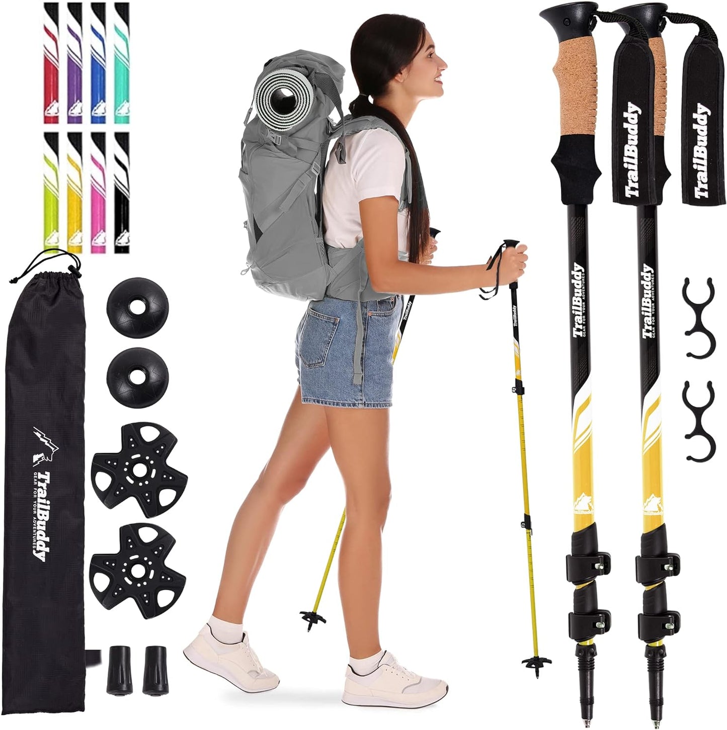 TrailBuddy Adjustable Hiking Poles for Snowshoe & Backpacking, Raven Black ()