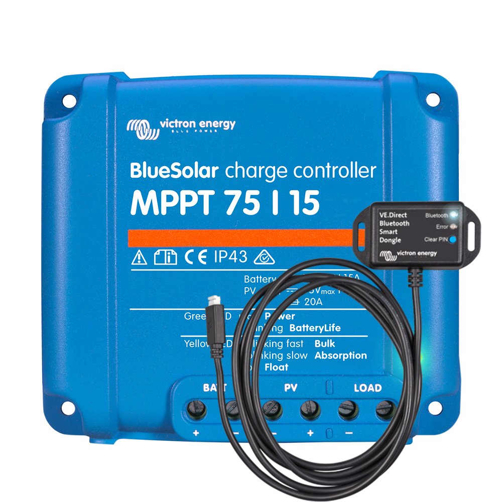 Victron Energy BlueSolar 75V/15A MPPT Charge Controller w/ VE.Direct Dongle, 24V (Used)