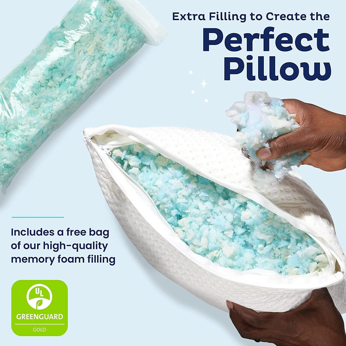 Snuggle-Pedic Adjustable GreenGold Certified Memory Foam Pillows, King - White (Like New)
