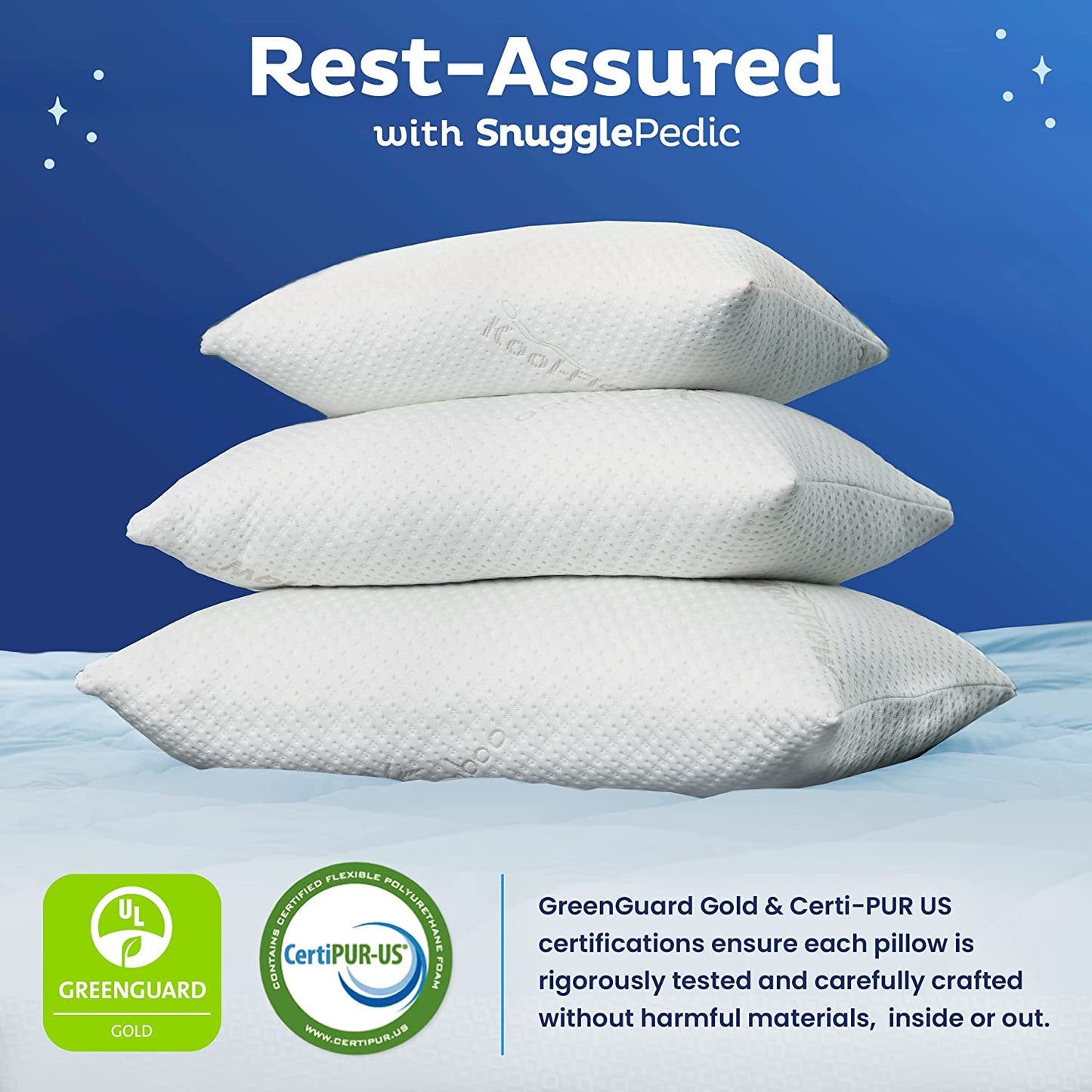 Snuggle-Pedic Adjustable GreenGold Certified Memory Foam Pillows, King - White (Like New)