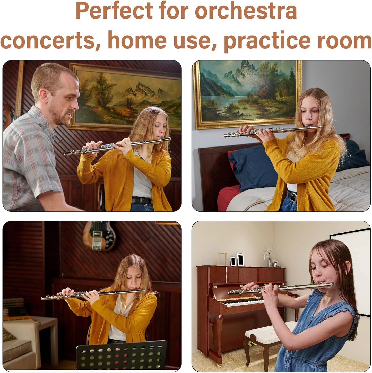 Mendini By Cecilio C Flute, 16-Key Closed Hole w/ Case, Gloves - Silver Nickel (Used)