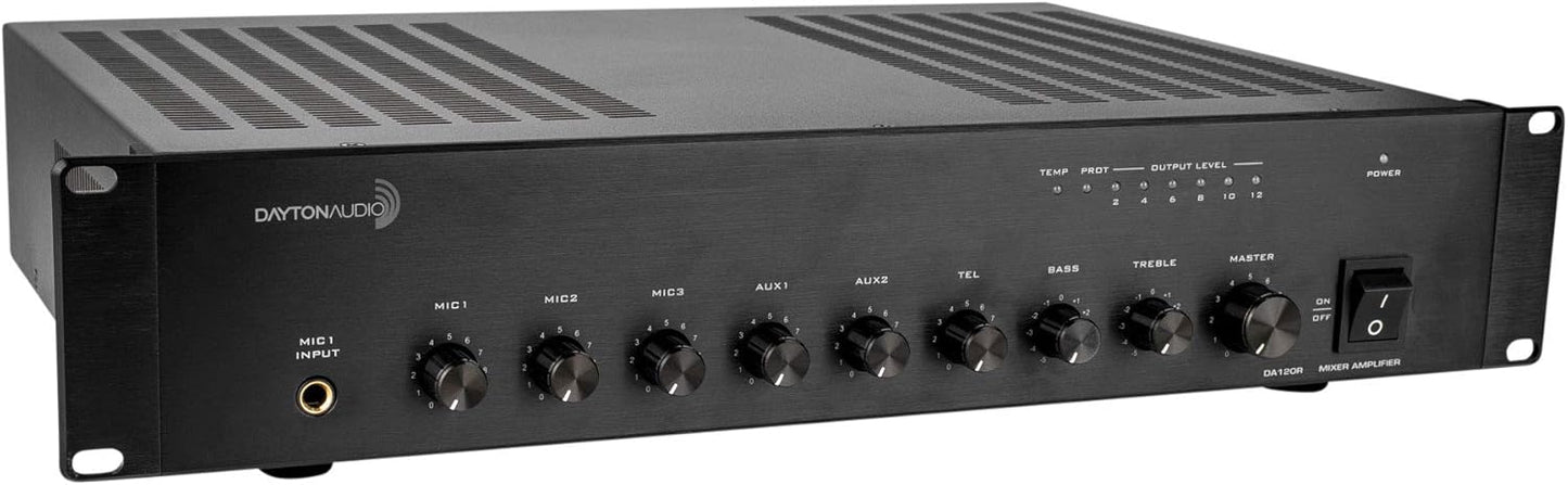 Dayton Audio DA120R 120W 2U Rack Mount PA Mixer-Amplifier, 70V/100V/4 Ohm, Black (Used)