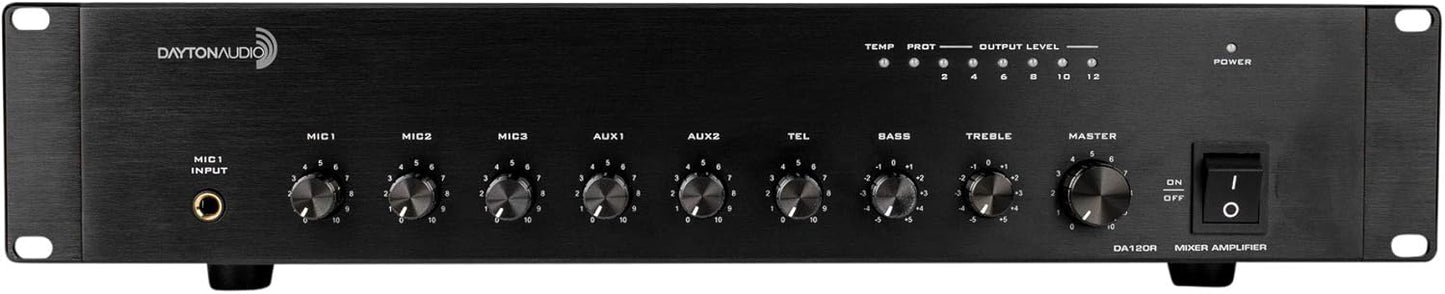 Dayton Audio DA120R 120W 2U Rack Mount PA Mixer-Amplifier, 70V/100V/4 Ohm, Black (Used)
