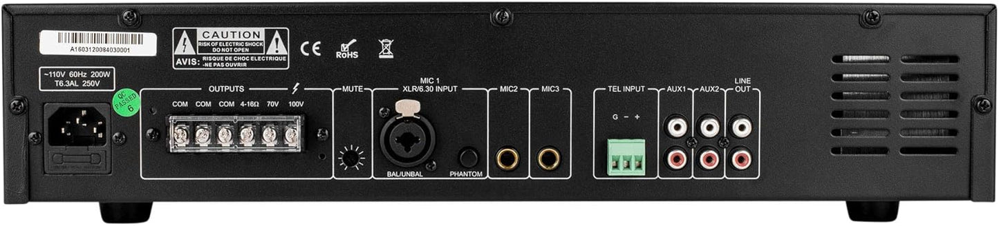Dayton Audio DA120R 120W 2U Rack Mount PA Mixer-Amplifier, 70V/100V/4 Ohm, Black (Used)