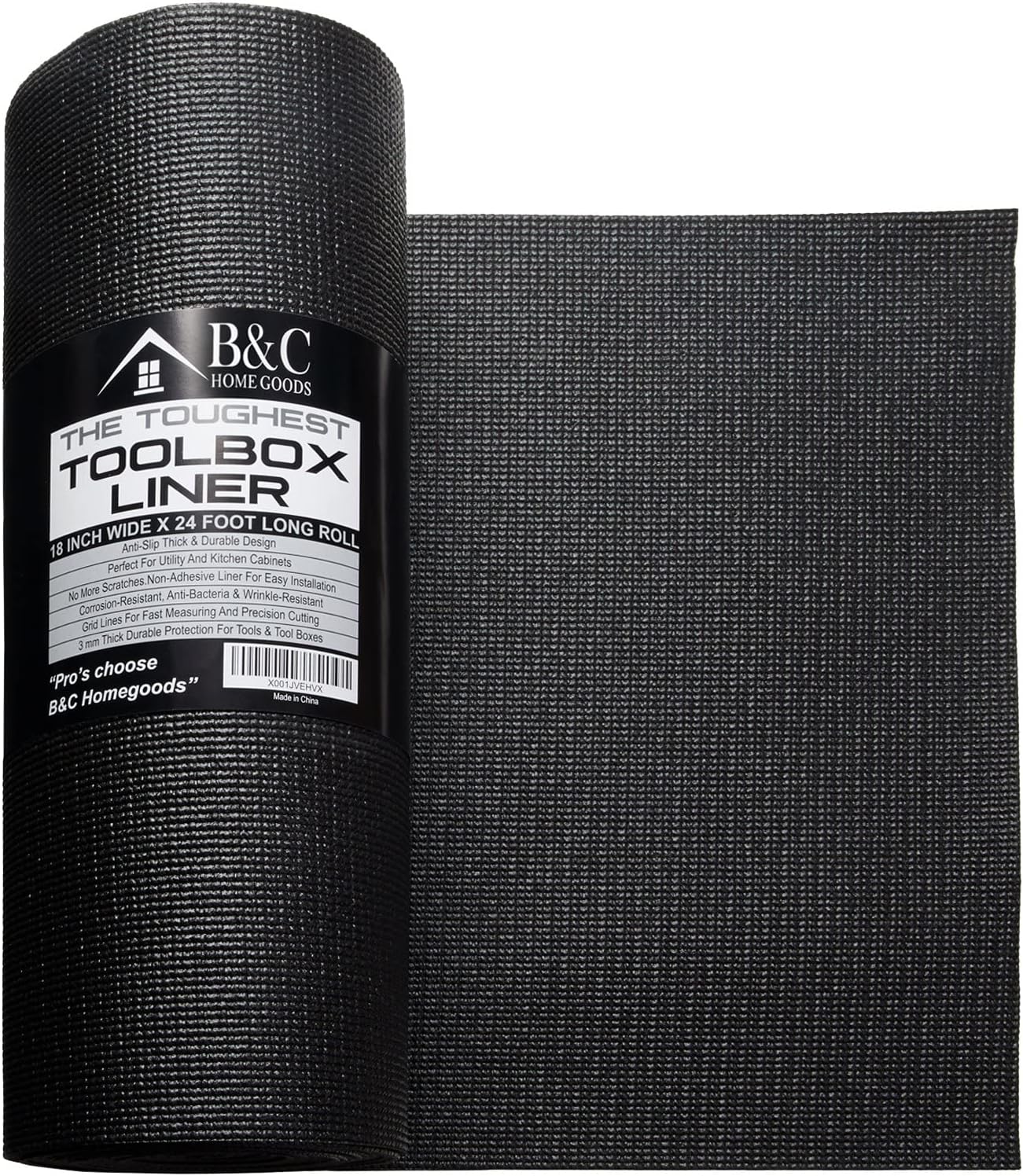B&C Home Goods Non-Slip Tool Box & Drawer Liner, Adjustable, 16" x 16 ft - Black (New)