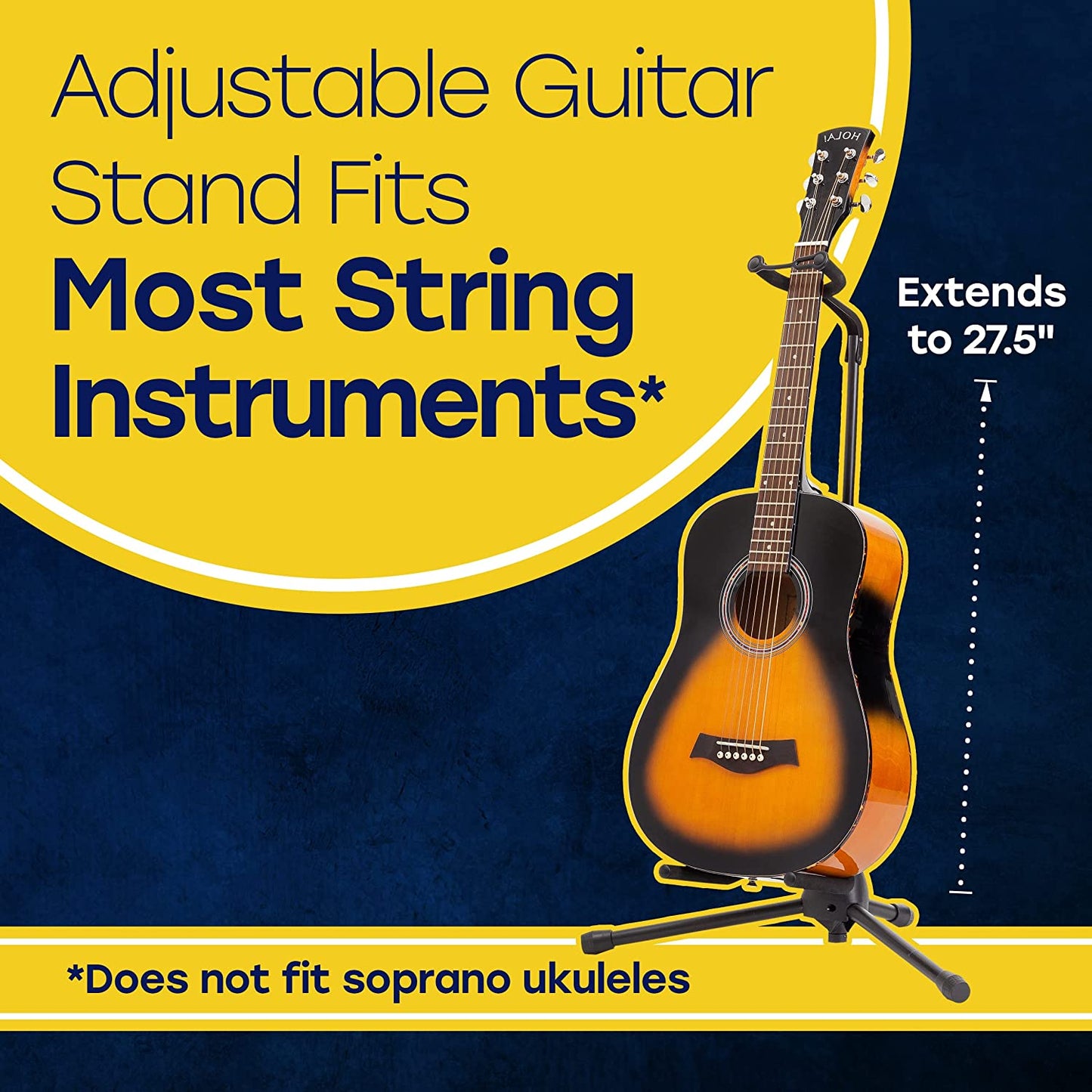 Hola! Music Height Adjustable/Collapsible Guitar Stand w/Padded Neck/Yoke, Black (Used)