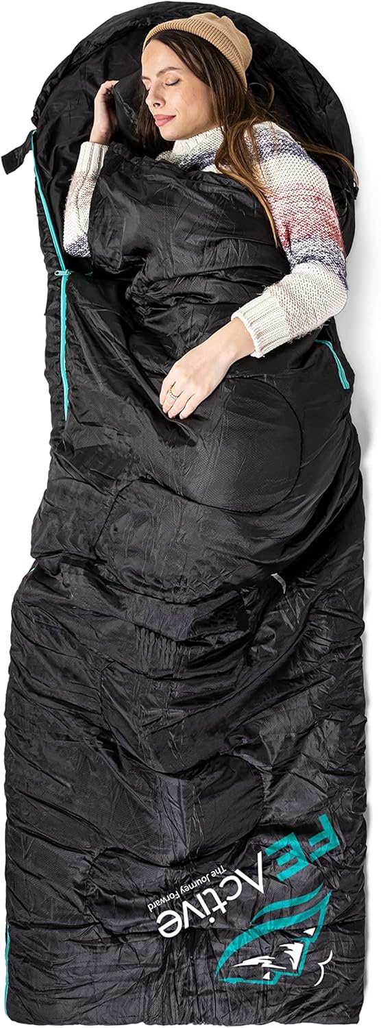 FE Active ??The Venture Extra Long Sleeping Bag for Camping/Hiking/Travel, Black (Like New)