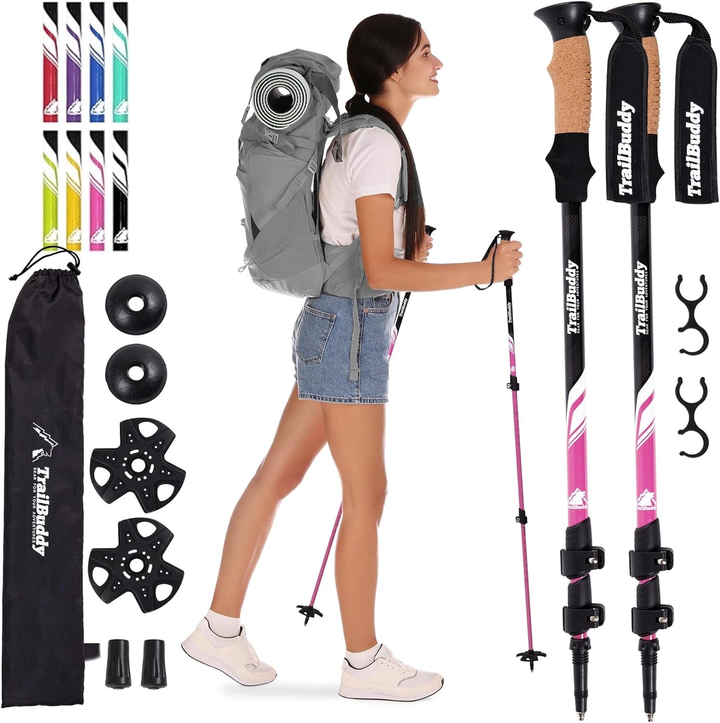 TrailBuddy Adjustable Hiking Poles for Snowshoe & Backpacking, Raven Black ()