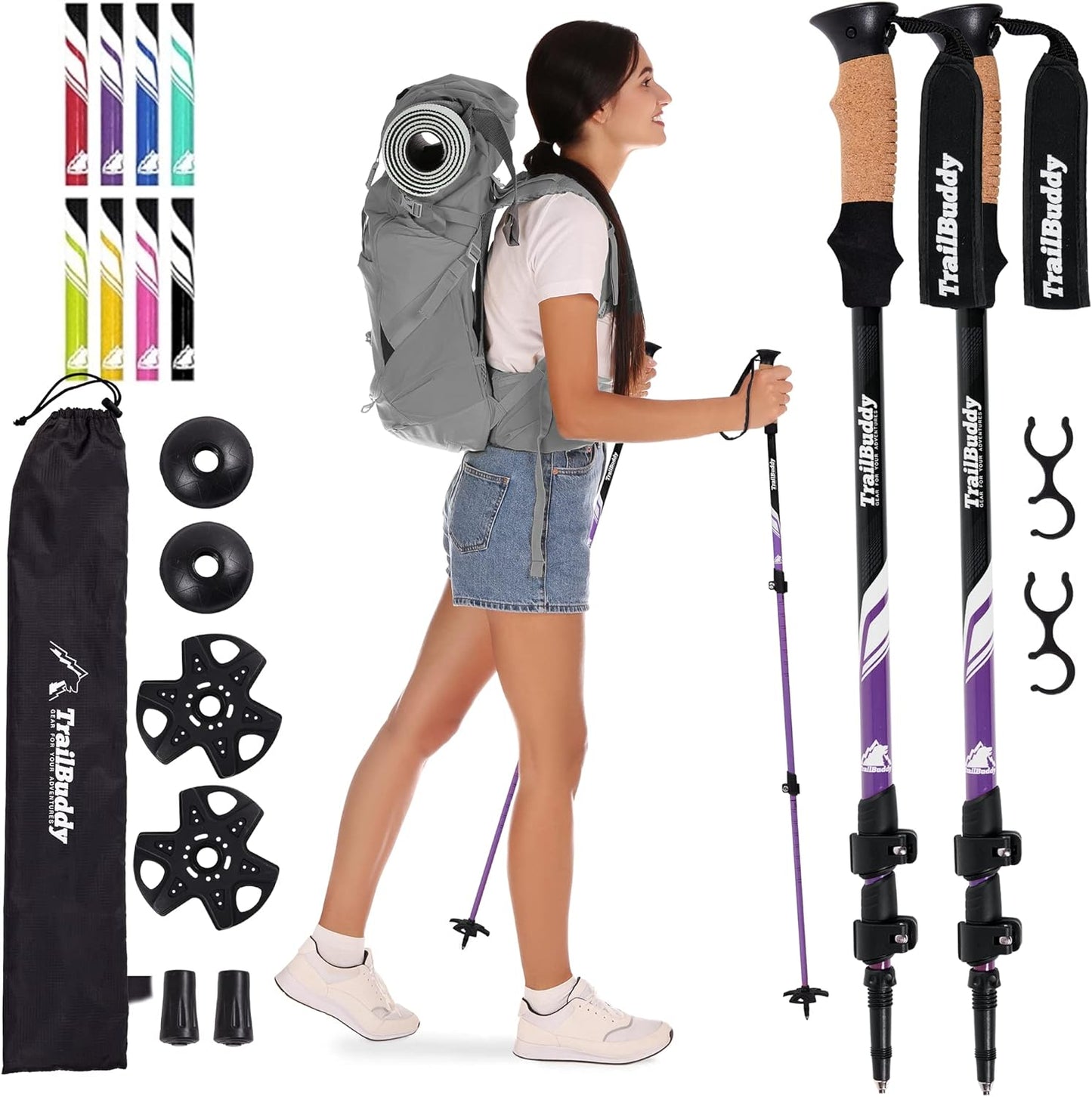 TrailBuddy Adjustable Hiking Poles for Snowshoe & Backpacking, Raven Black ()