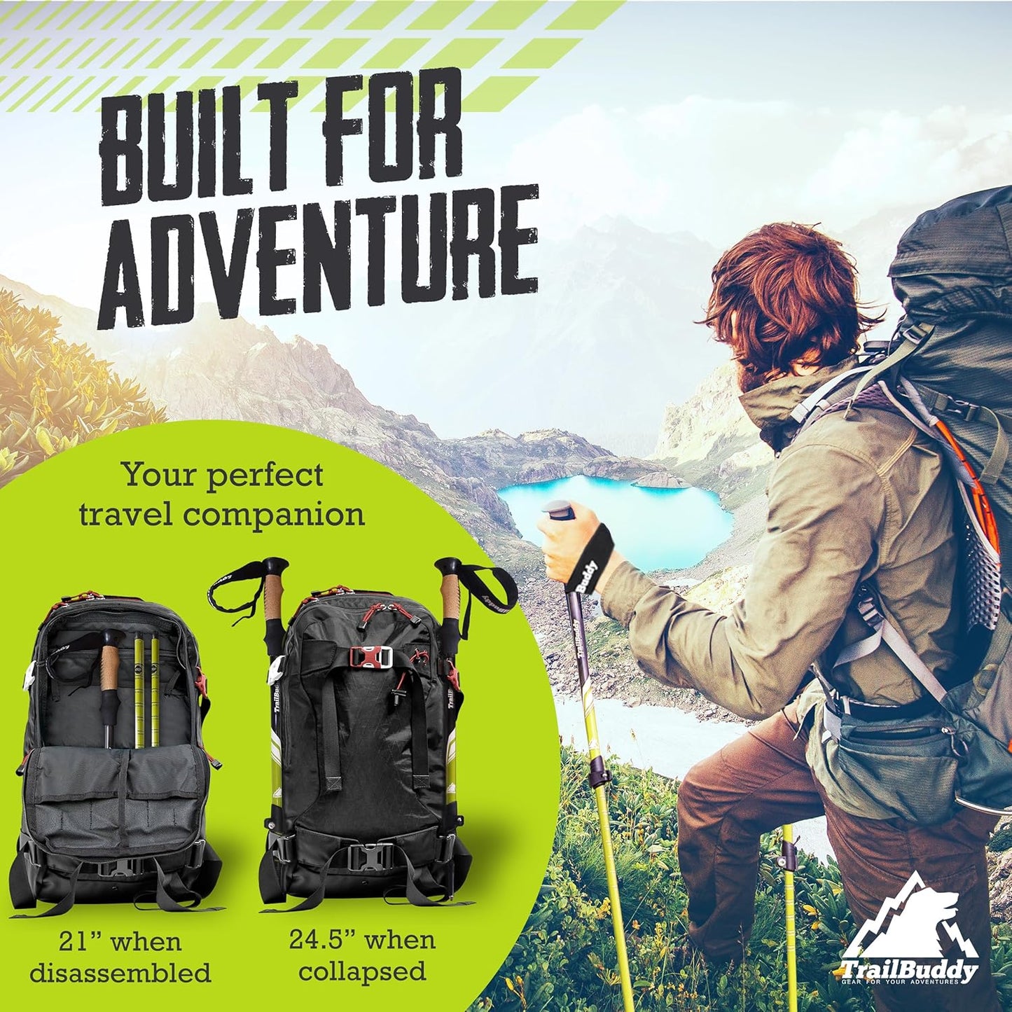 TrailBuddy Adjustable Hiking Poles for Snowshoe & Backpacking, Raven Black ()