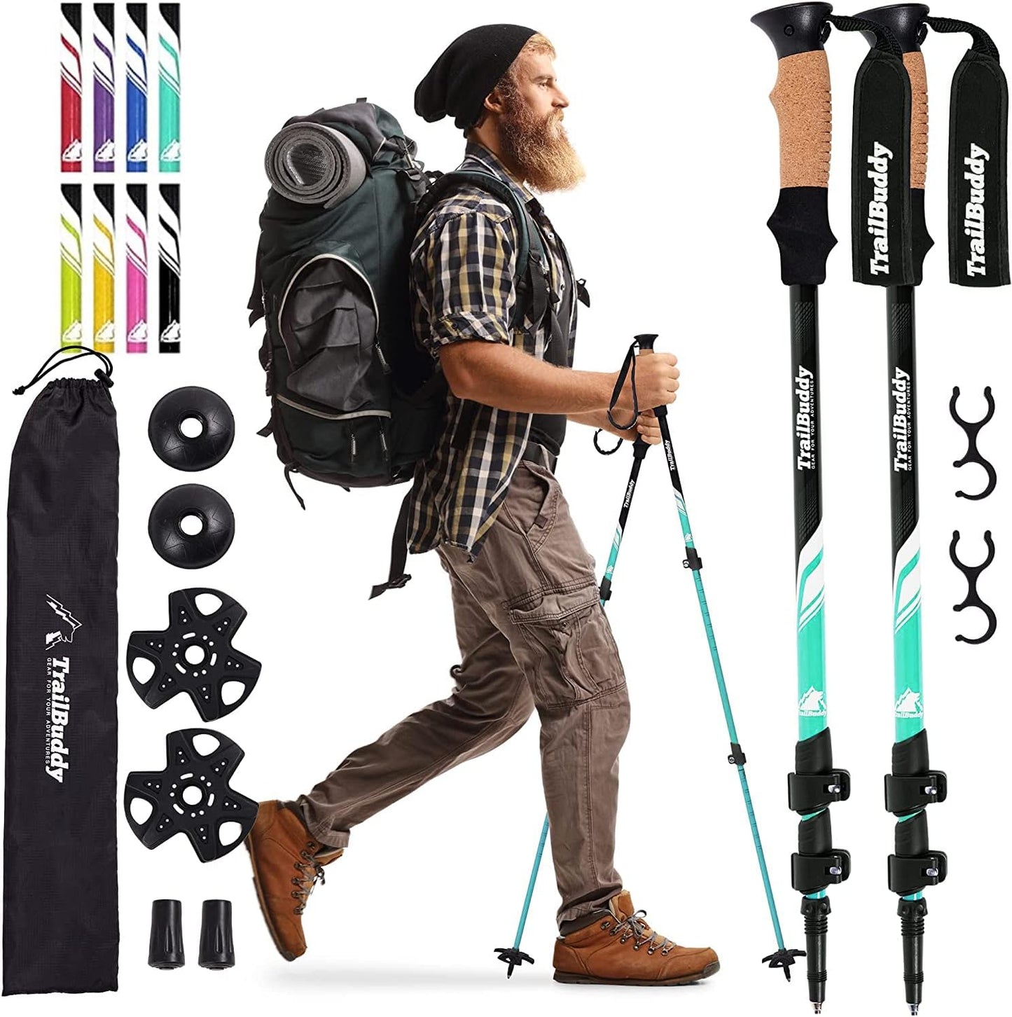 TrailBuddy Adjustable Hiking Poles for Snowshoe & Backpacking, Raven Black ()