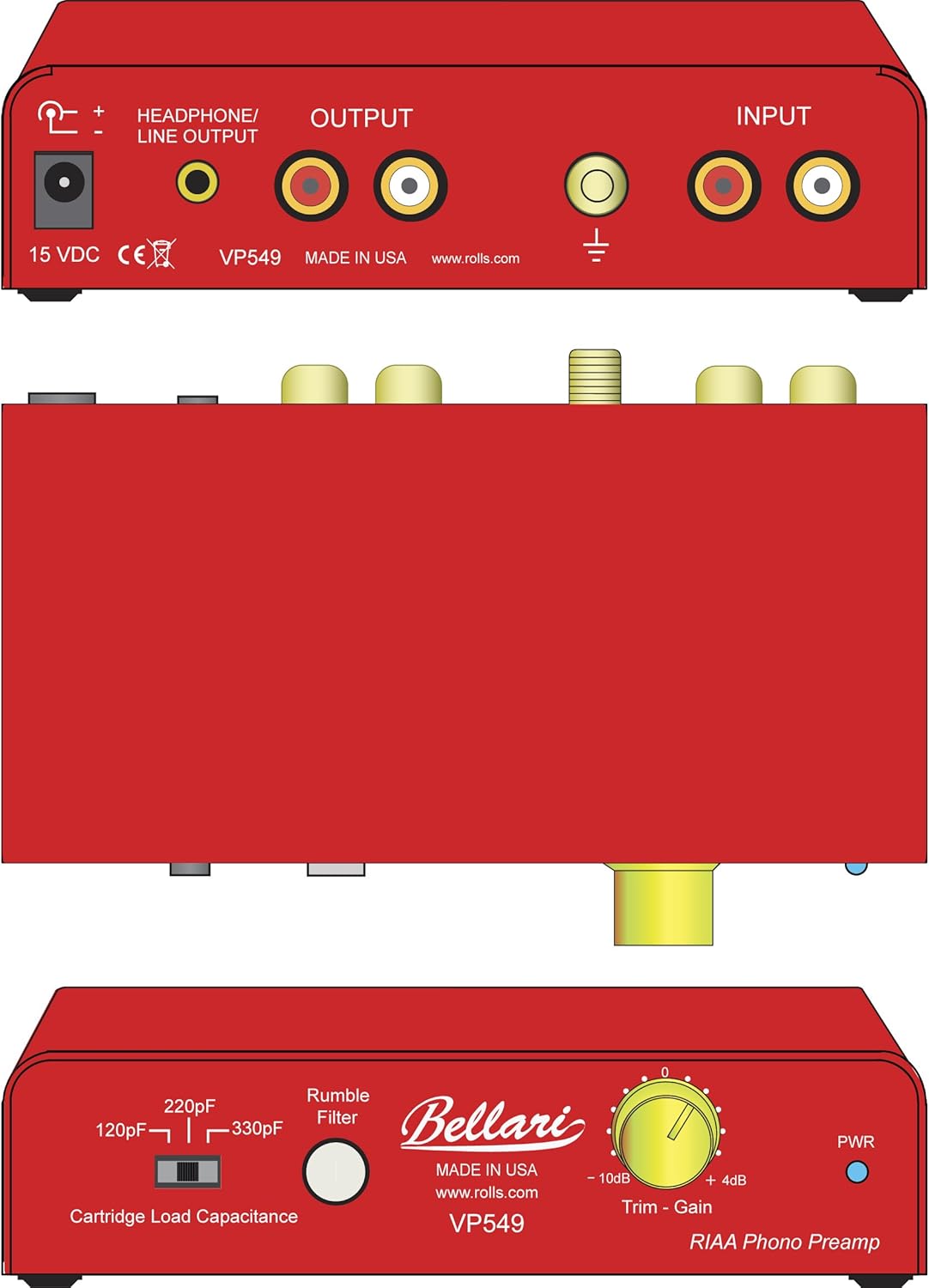 Rolls Vp549 Bellari Phono Power Preamplifier, Surface Mount, 15 Volts (Dc), Red (Used)
