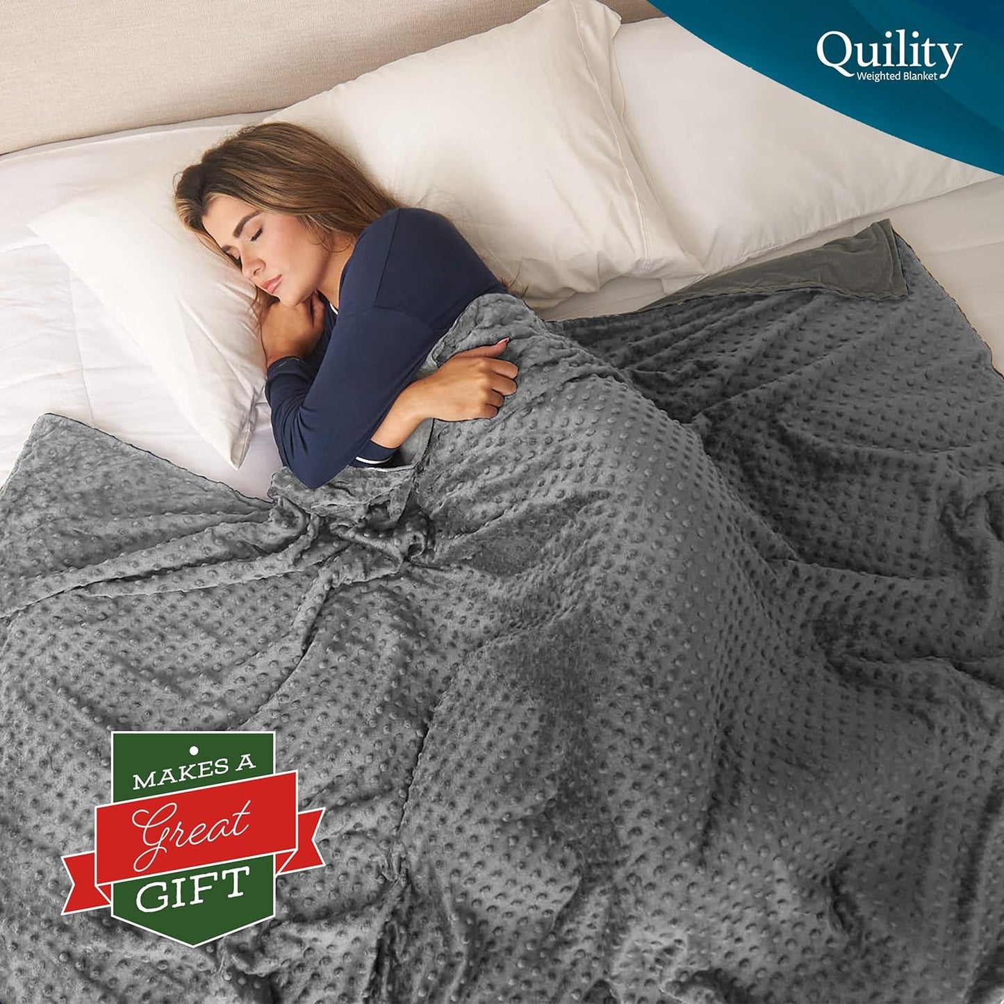 Quility Weighted Blanket for Adults, 60"x80" 15 lbs - Grey Cover & Grey Cotton (Used)