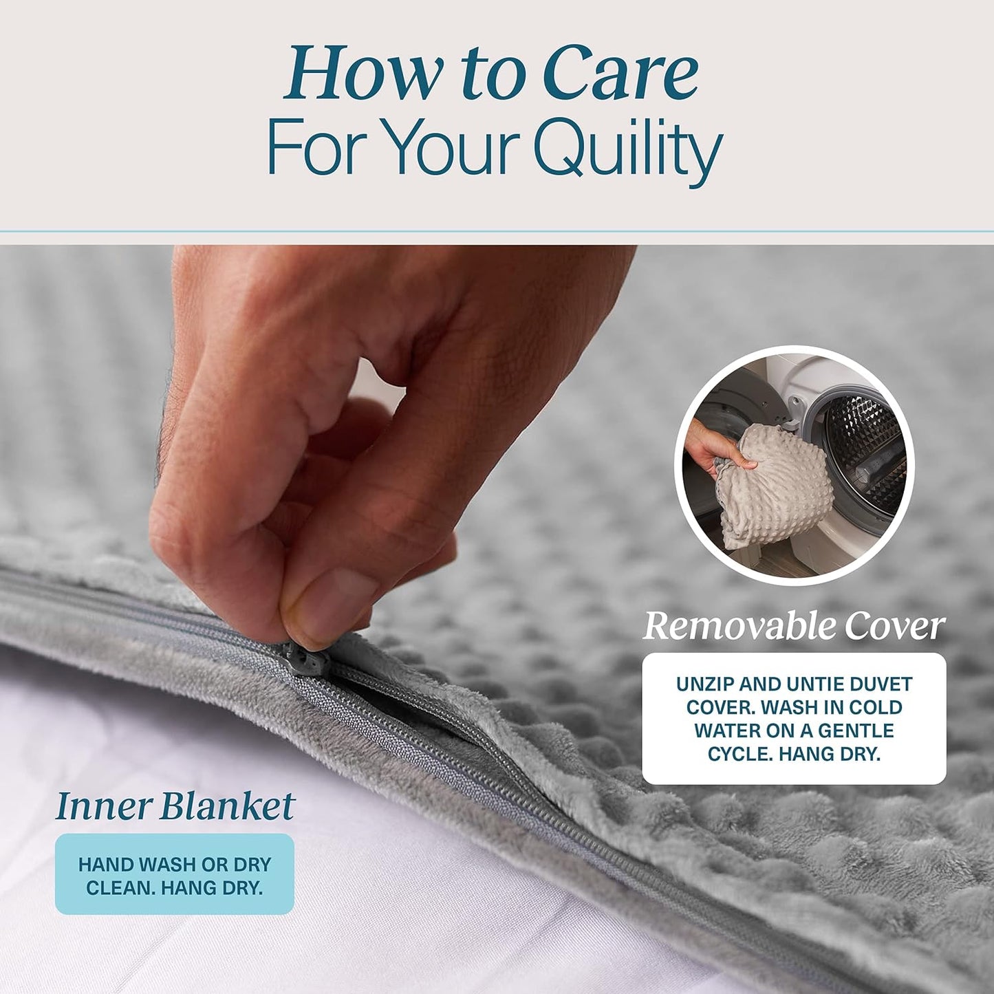 Quility Weighted Blanket for Adults, 60"x80" 15 lbs - Grey Cover & Grey Cotton (Used)