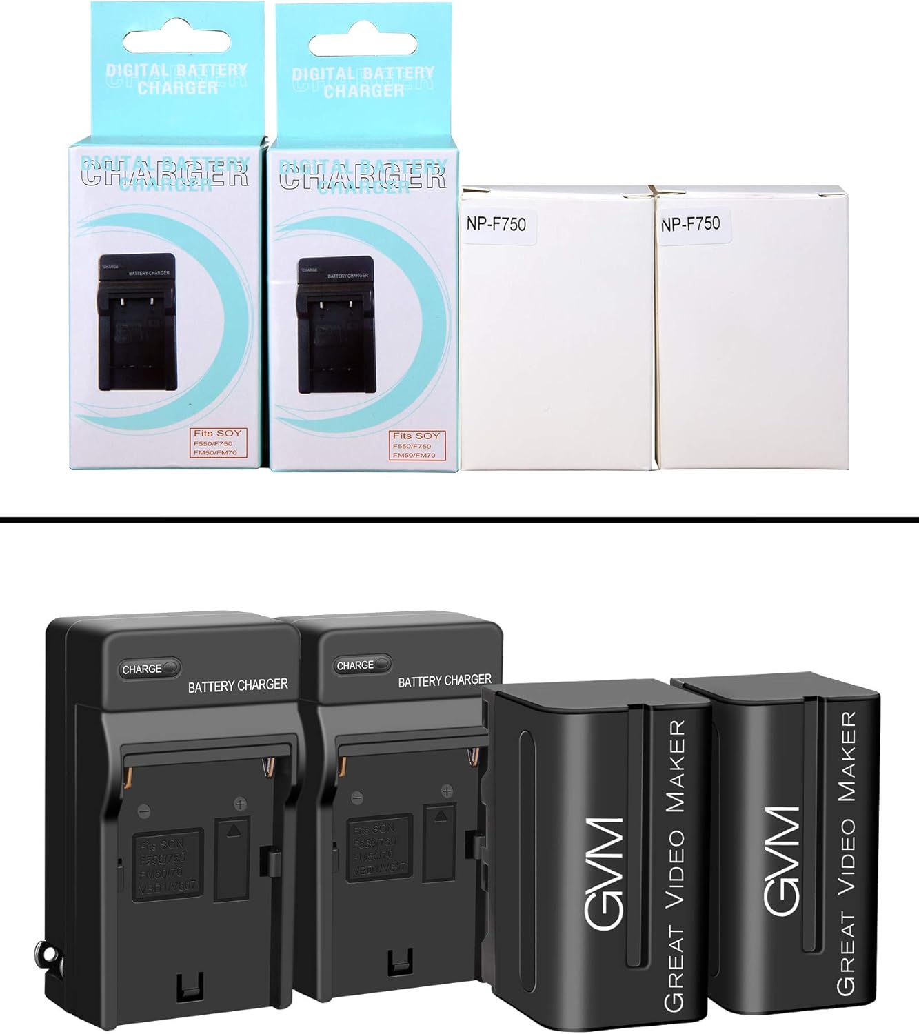 Great Video Maker NP-F750/770 Battery & Charger for Sony Camera, 4400mAh, 2-Pack (Like New)