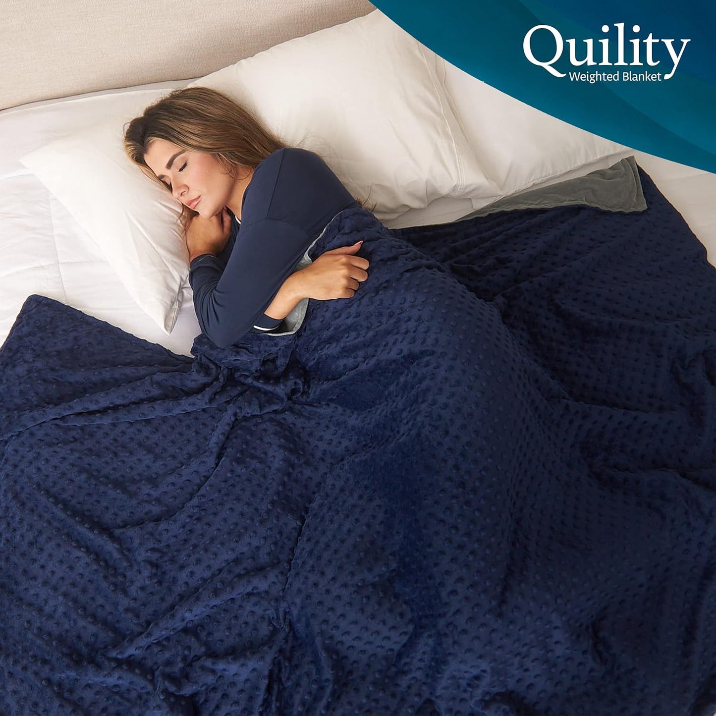 Quility Weighted Blanket for Adults, 48"x72" 15 lbs - Navy Cover & Grey Cotton (Used)