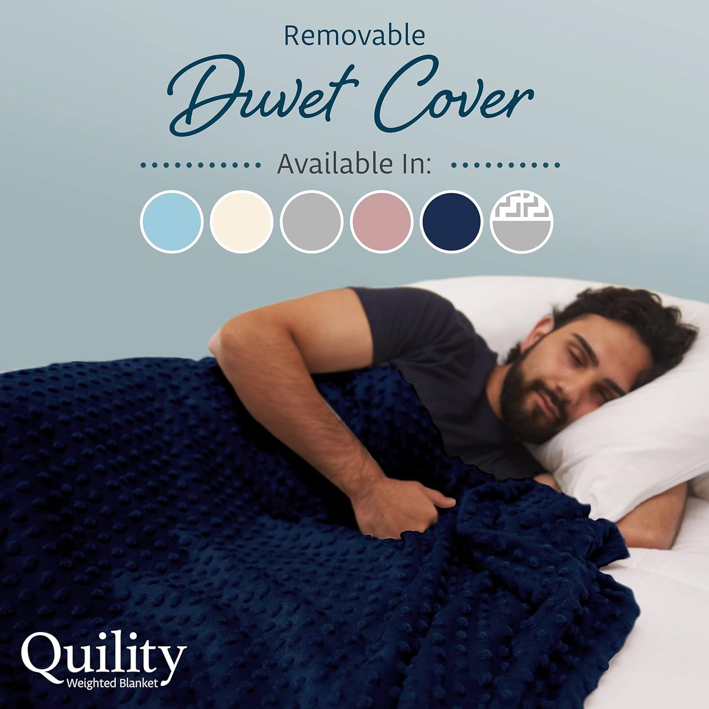 Quility Weighted Blanket for Adults, 48"x72" 15 lbs - Navy Cover & Grey Cotton (Used)