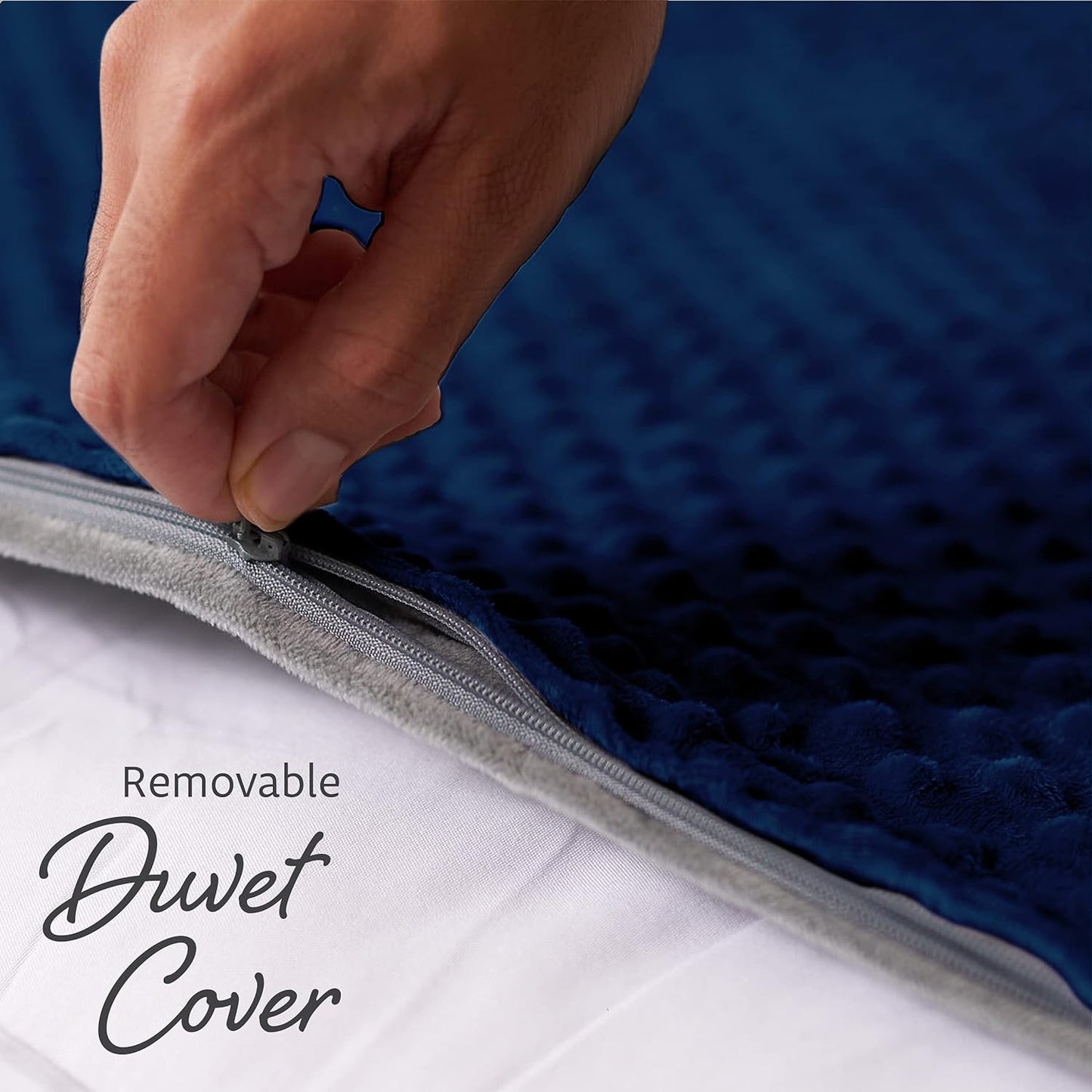 Quility Weighted Blanket for Adults, 48"x72" 15 lbs - Navy Cover & Grey Cotton (Used)