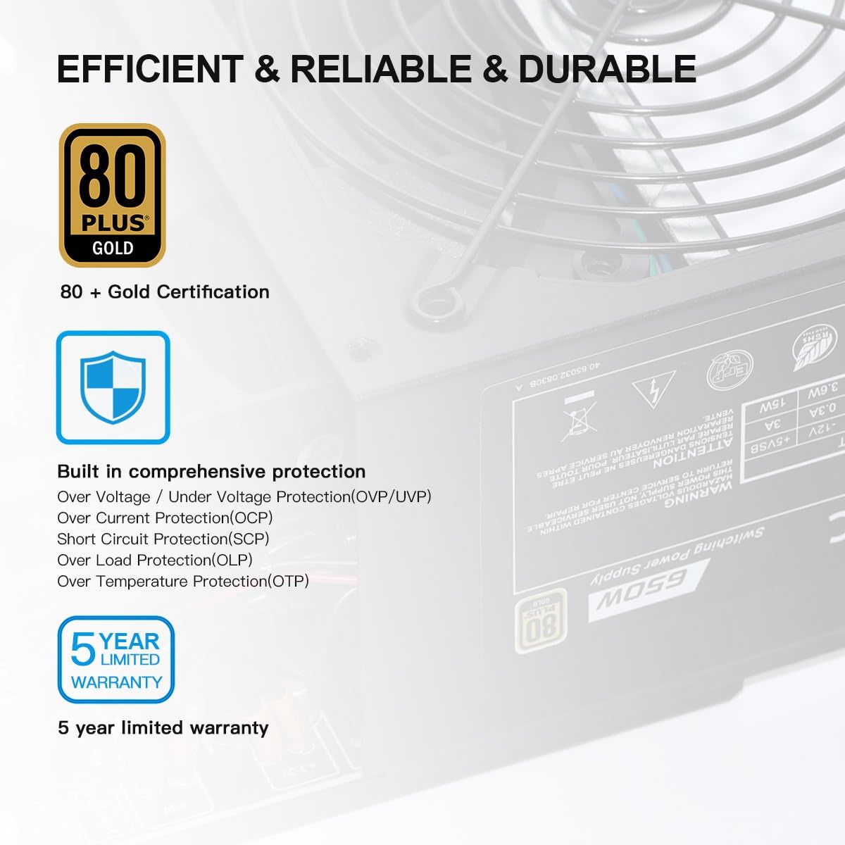Unknown PowerSpec 650 Watt 80 Plus Gold Fully Modular ATX Power Supply (Used)