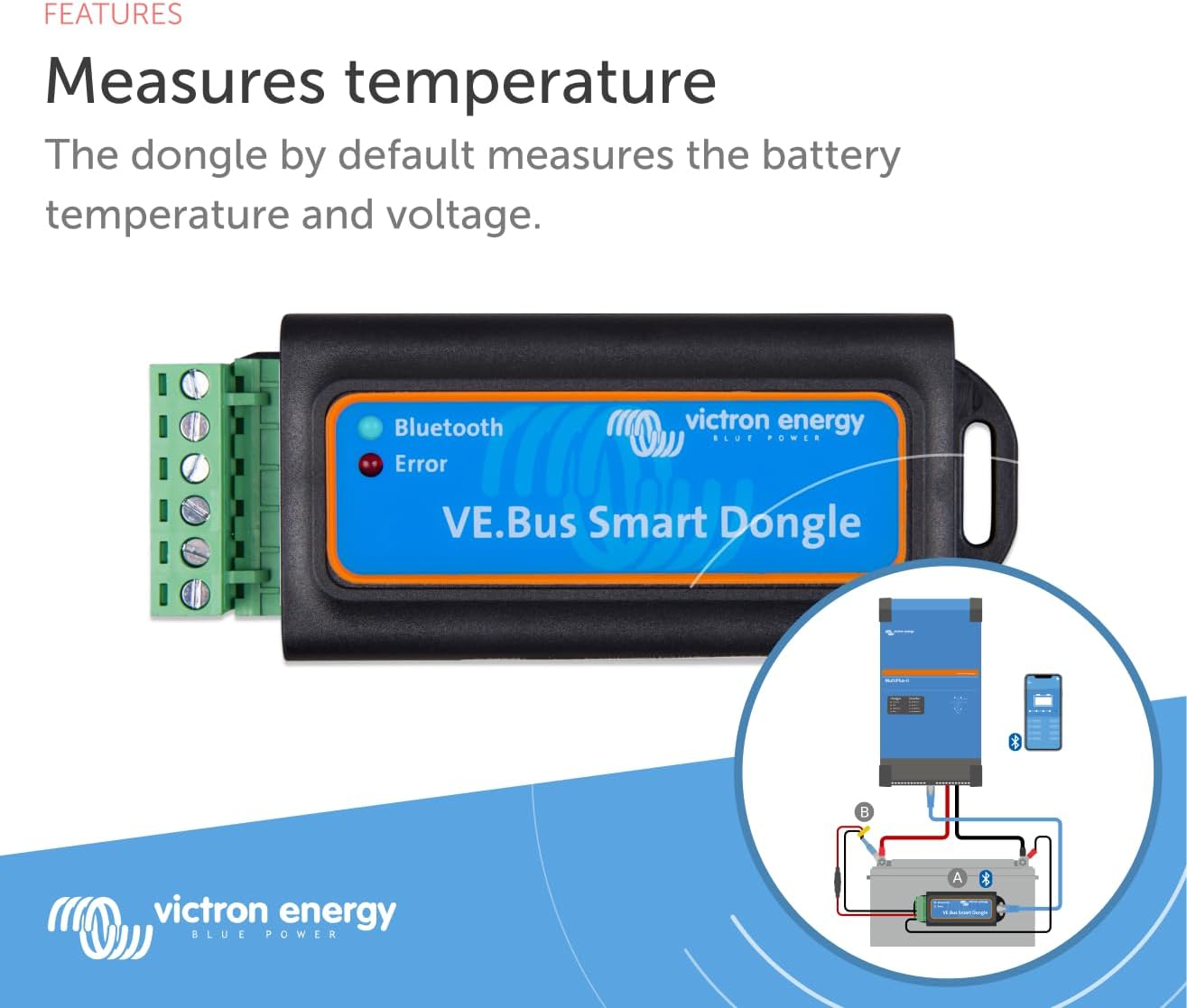 Victron Energy VE.Bus Smart Dongle w/ Bluetooth Accessory & Voltage Temp Sensor (Like New)