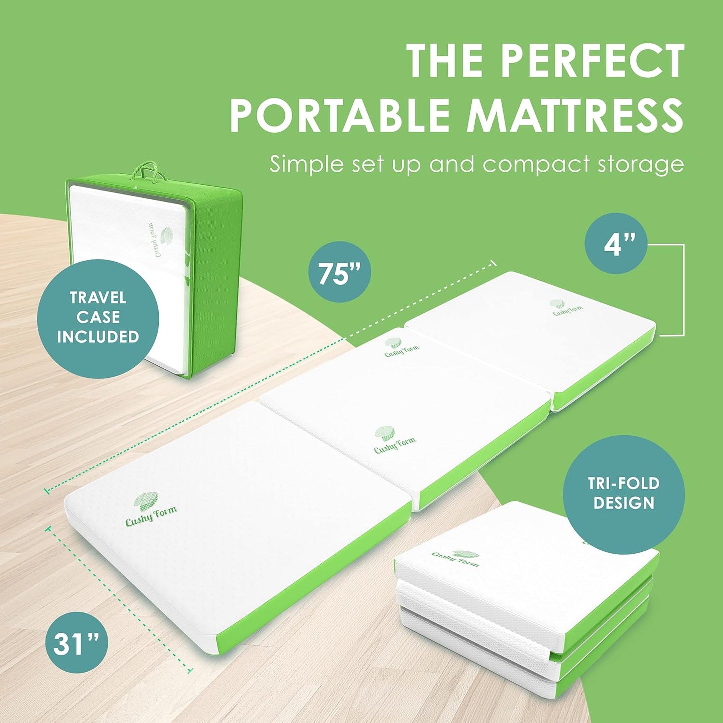 Cushy Form Floor Mattress Portable Tri-Folding Bed for Travel, Camping, Guest- (Used)