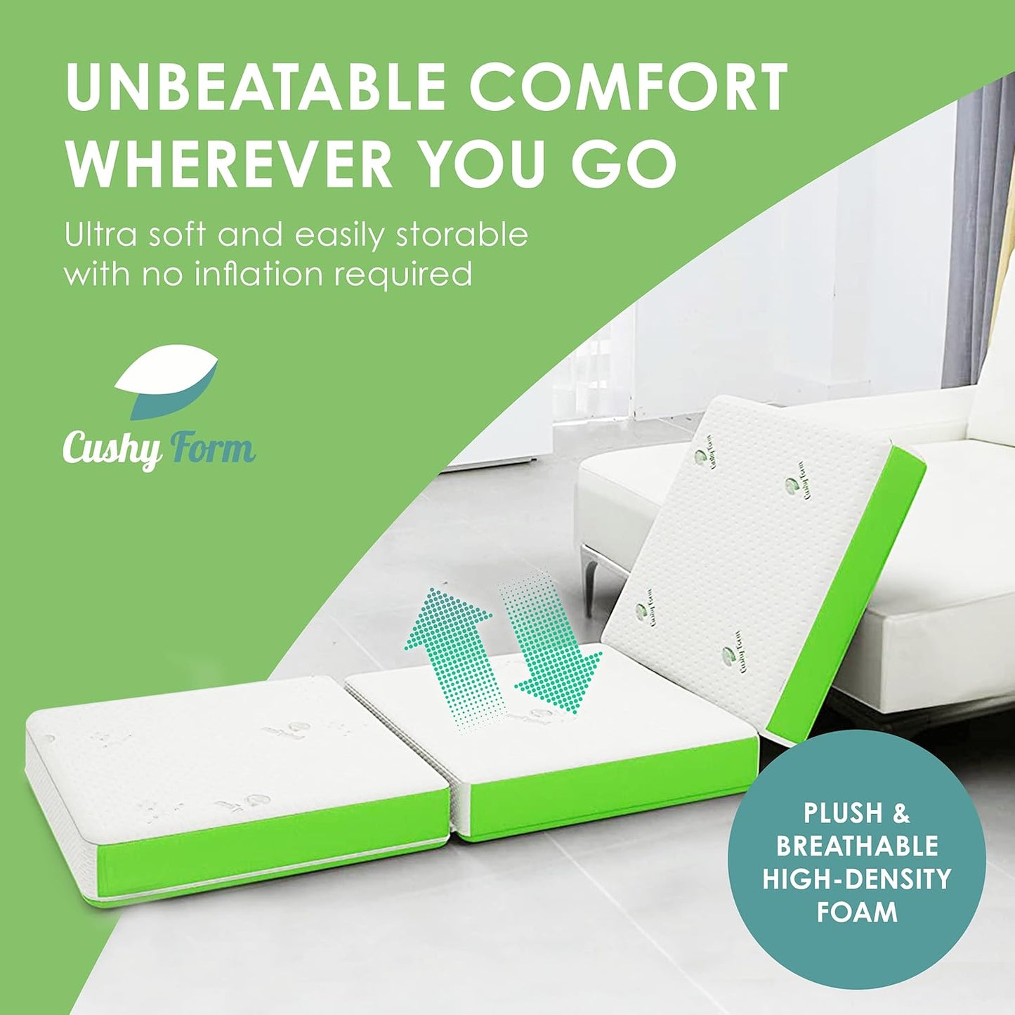 Cushy Form Floor Mattress Portable Tri-Folding Bed for Travel, Camping, Guest- (Used)