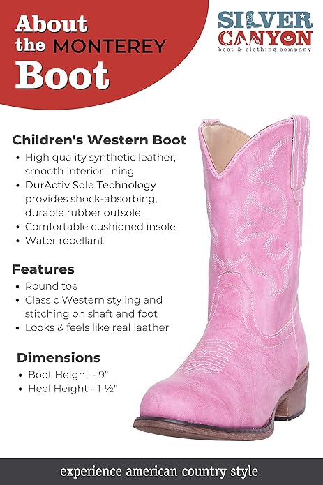 Silver Canyon Western Cowboy Cowgirl Boot for Boys, Girls & Toddlers, 9" - Pink (Like New)