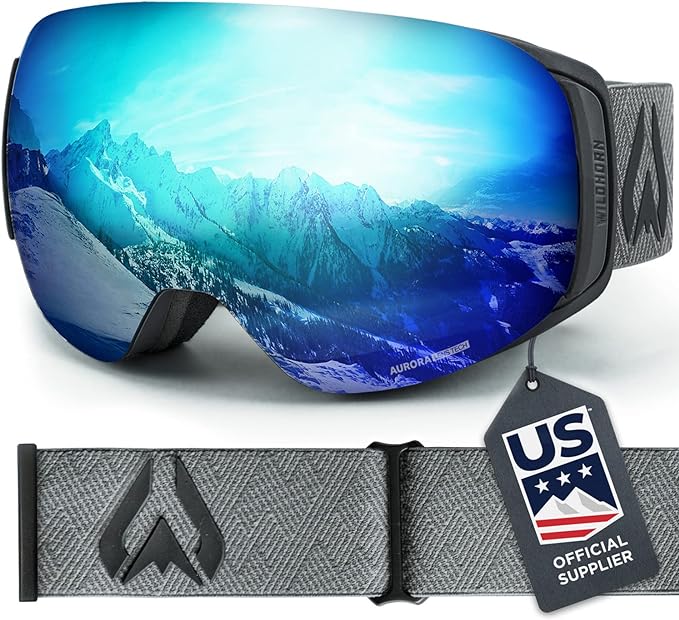 WildHorn Outfitters Roca Adult Ski/Snowboard Goggles Stealth/Ice Blue Clip Lock (Like New)