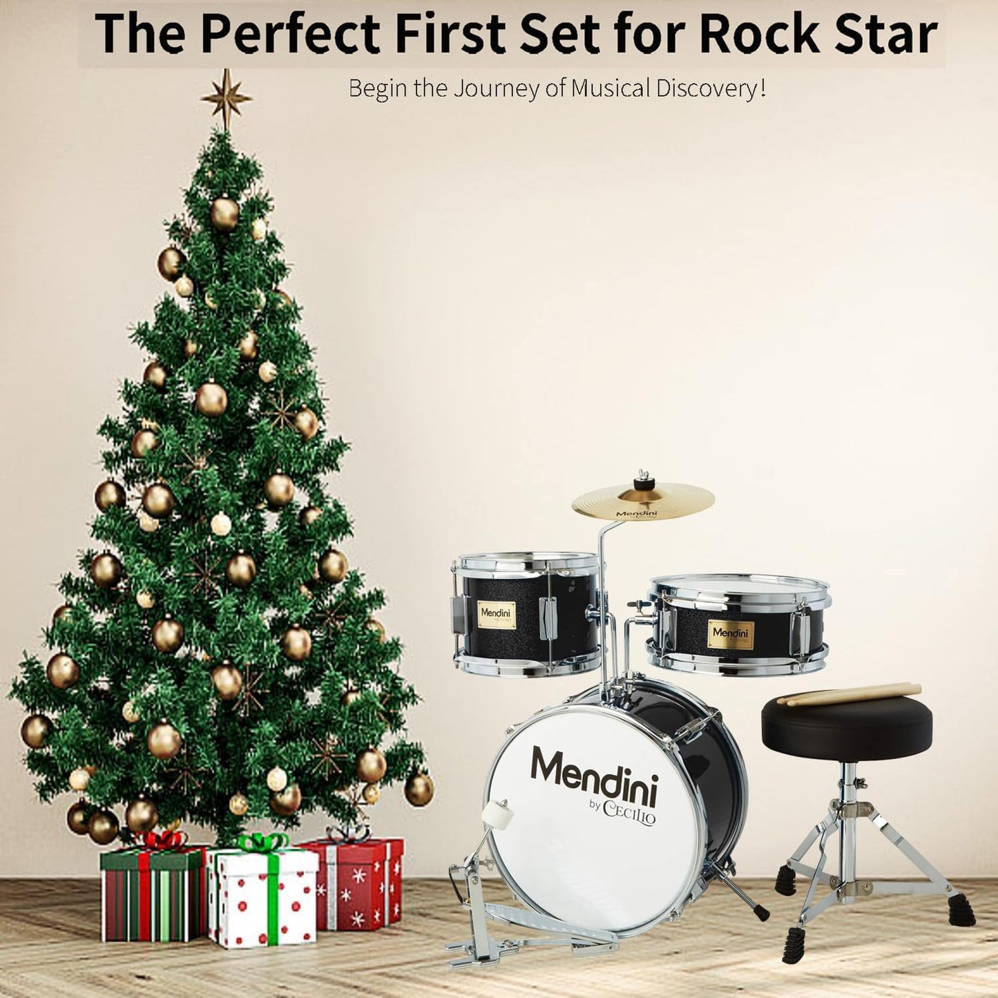Mendini by Cecilio 3-Piece 13" Junior Drum Set with Cymbal, Sticks & Seat Black (Like New, No Retail Box)