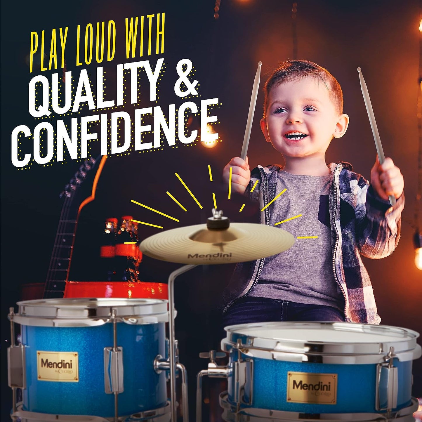Mendini By Cecilio Kids Drum Set, Junior Kit with 4 Drums - Black Metallic (New)