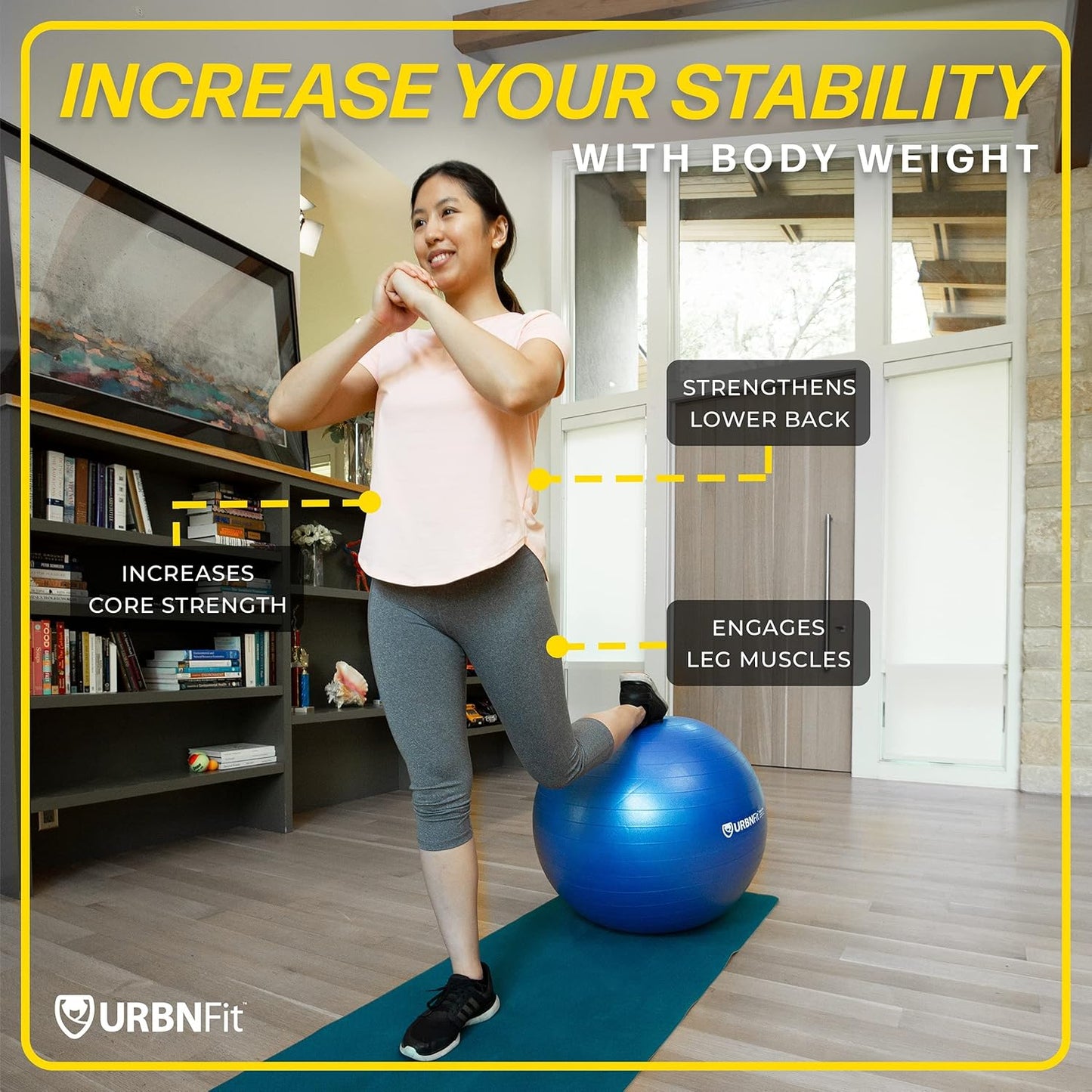 URBNFit Exercise & Yoga Ball with Quick Pump with Quick Pump, 22" - White (Like New)