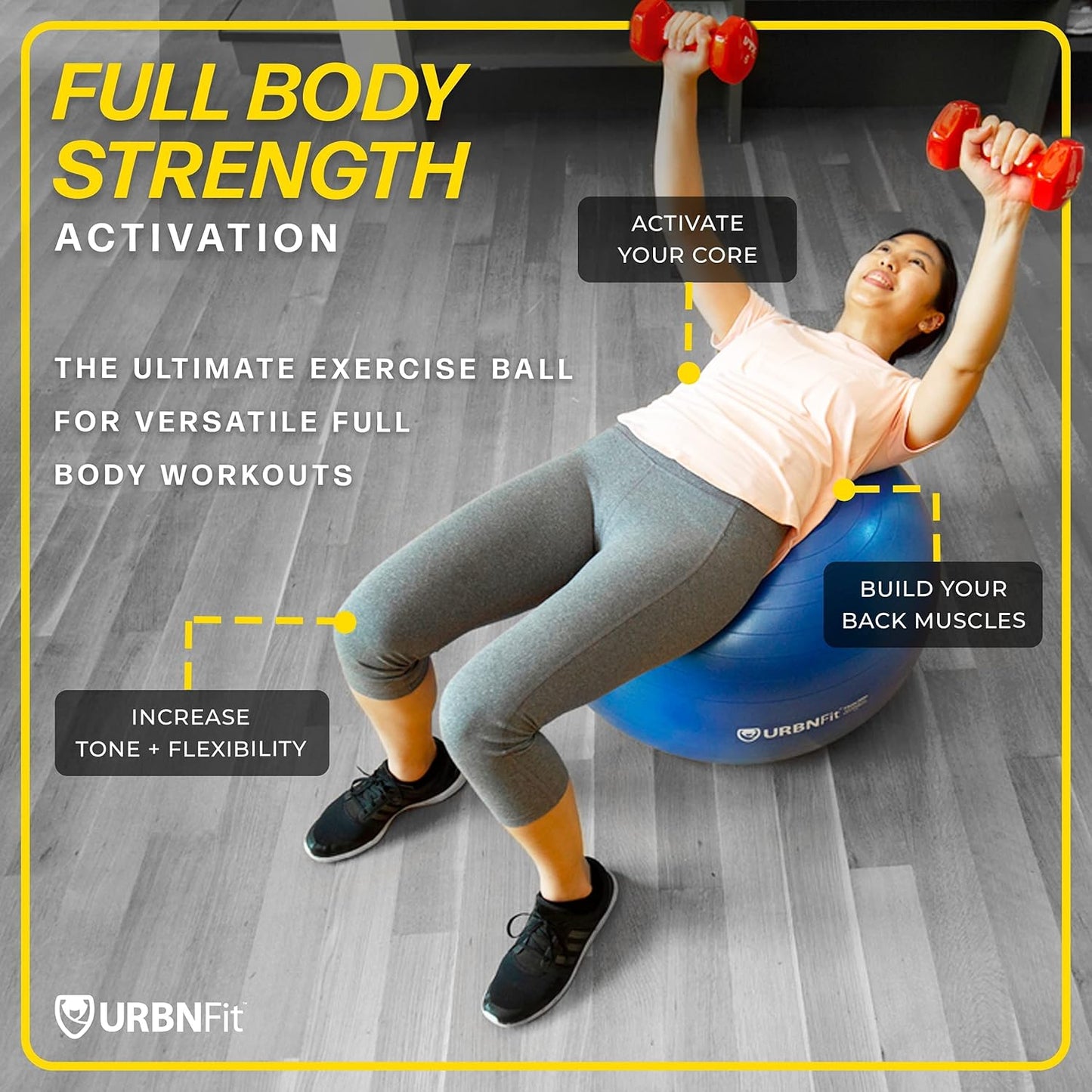 URBNFit Exercise & Yoga Ball with Quick Pump with Quick Pump, 22" - White (Like New)