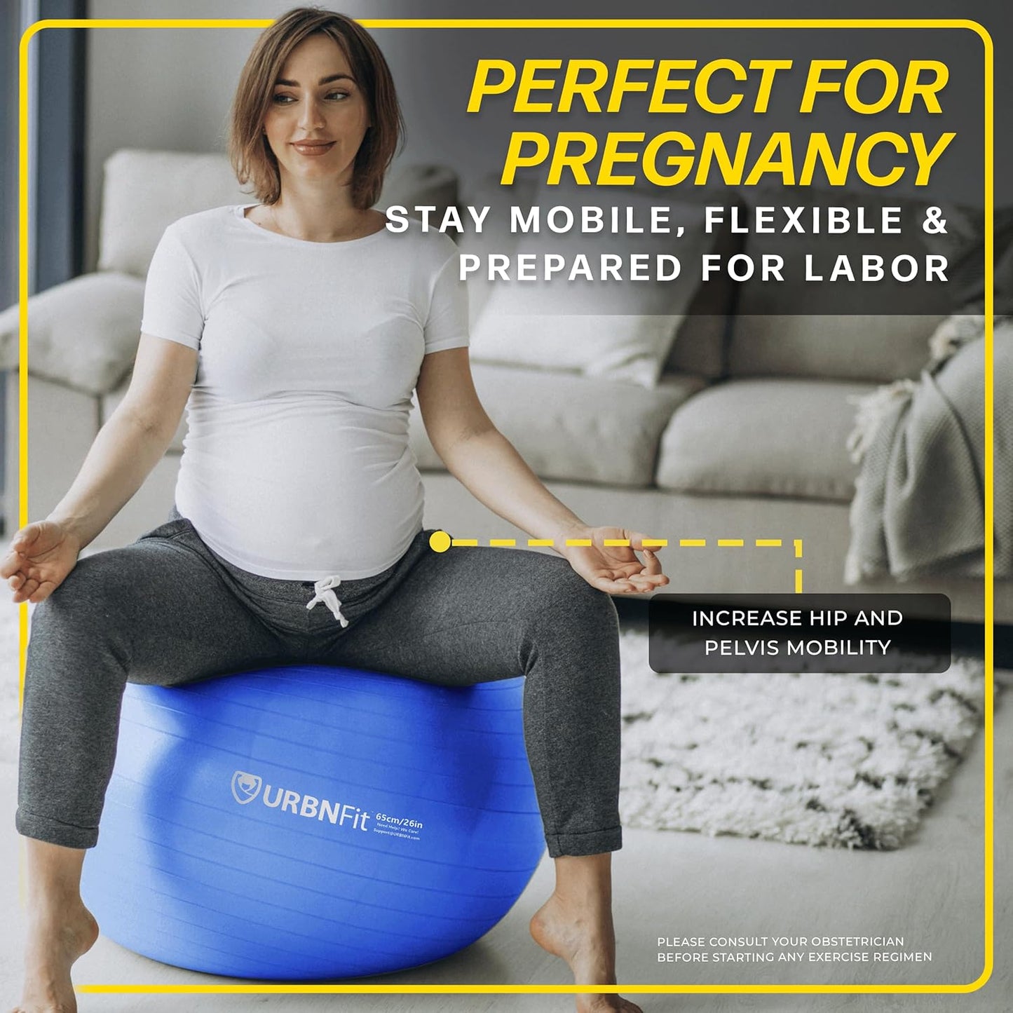 URBNFit Exercise & Yoga Ball with Quick Pump with Quick Pump, 22" - White (Like New)